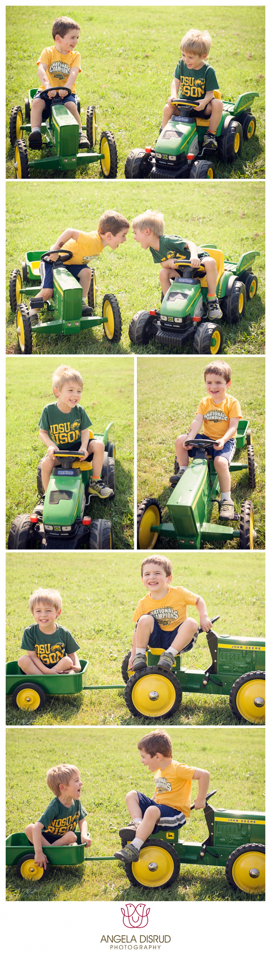 Photos of children with John Deere toys and tractors